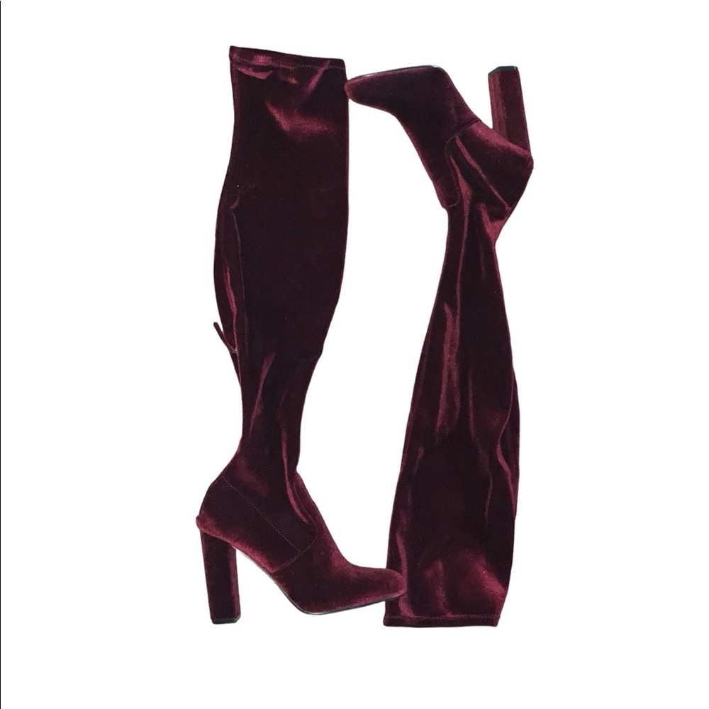 Over The Knee Steve Madden Emotionv Boot. Burgundy Velvet.